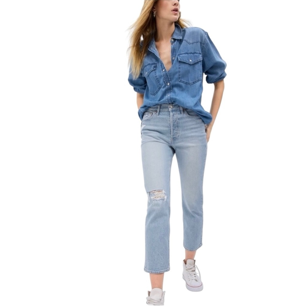 GAP Jeans Womens Size 29 8 Tall 8T Cheeky Straight High Rise Rigid Ripped Light
